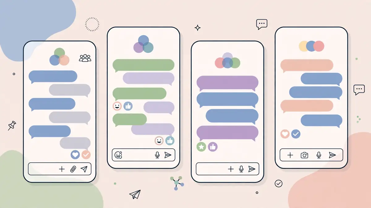 Smartphones showing generic group chat messages