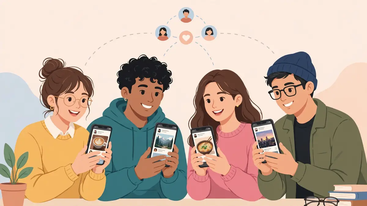Friends sharing photo status updates in a small private group