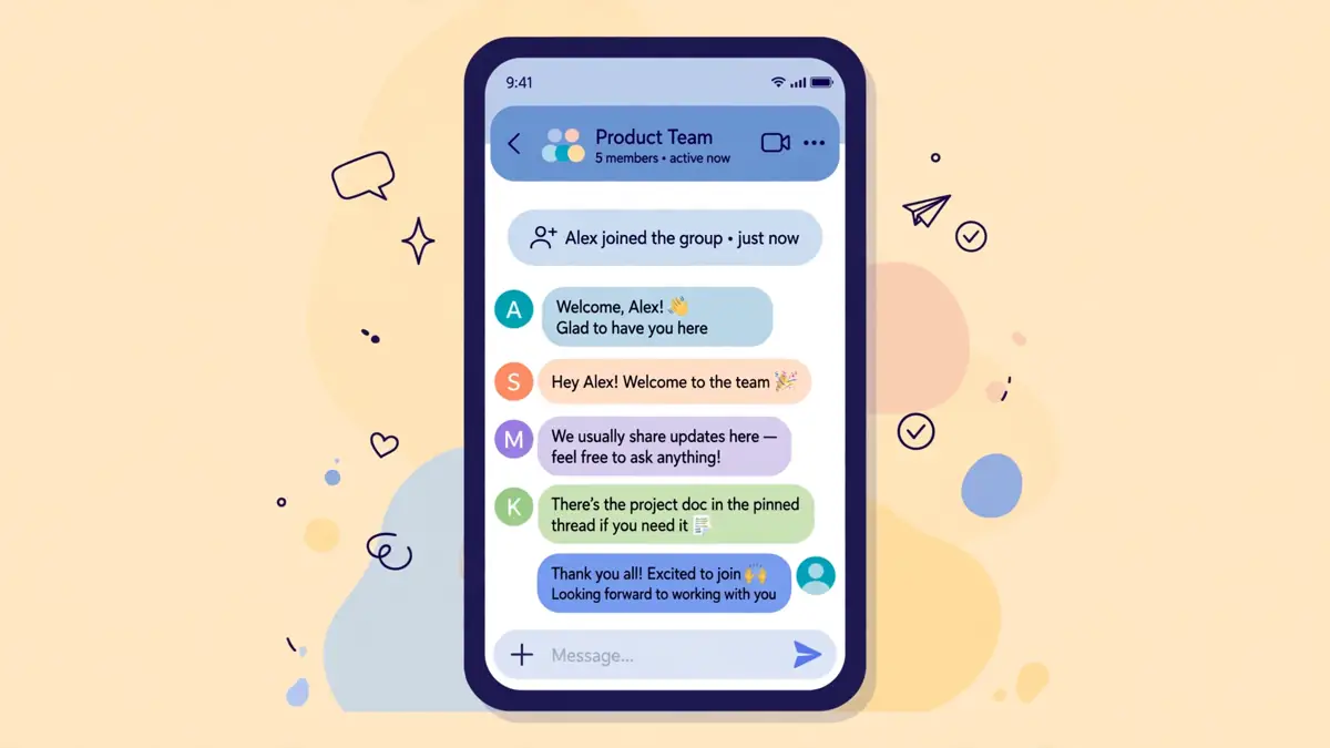 A new member joining a group chat with shared chat history