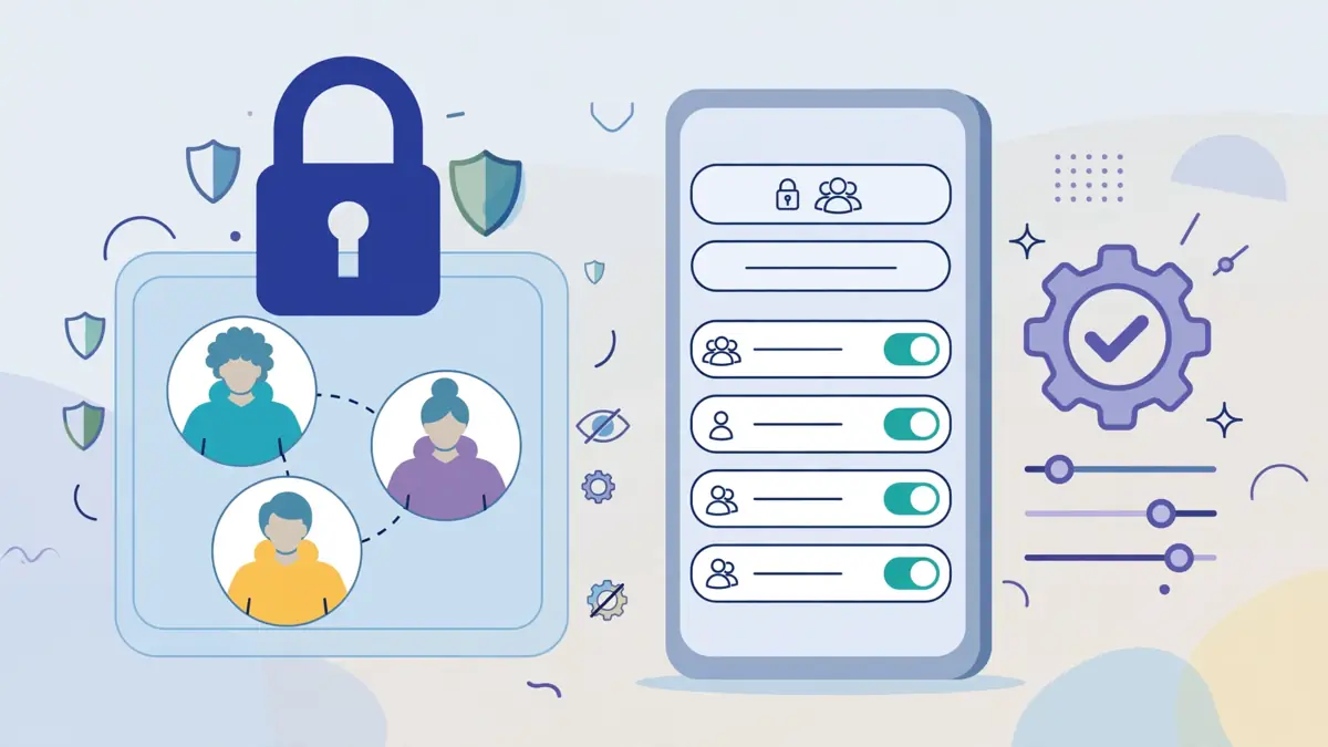 A lock symbol and group settings on a smartphone for privacy and control