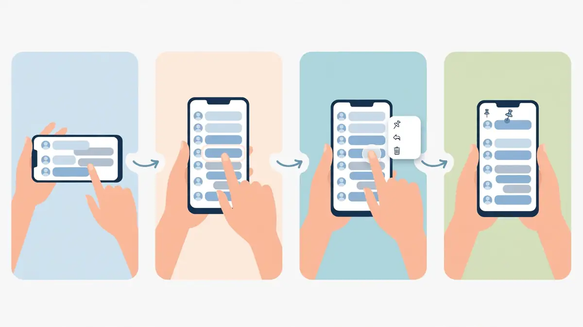 Hands pinning a message in a group chat on a smartphone